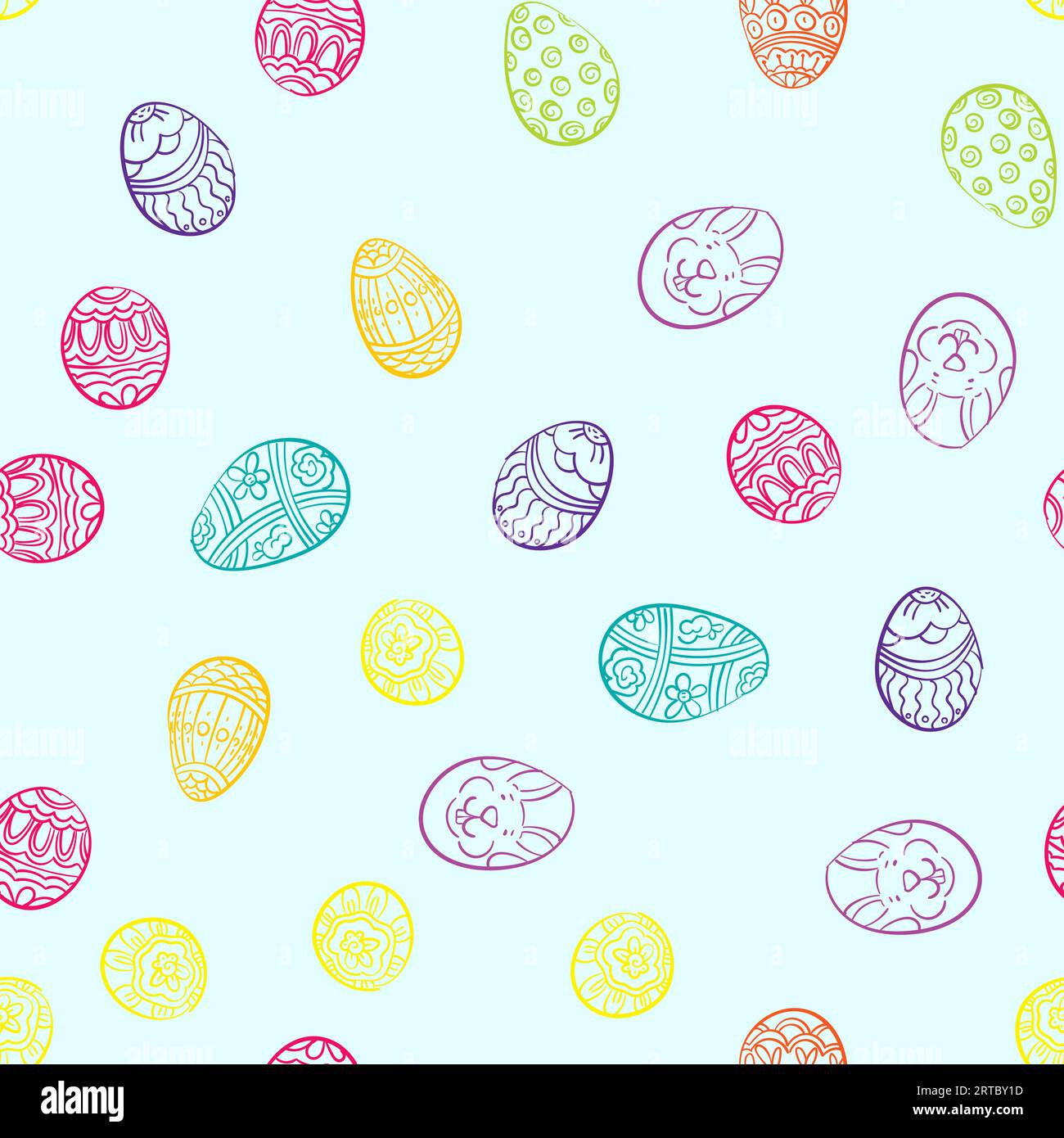 Easter eggs seamless pattern. Hand drawn decorative Easter eggs with different patterns and different colors Stock Vector