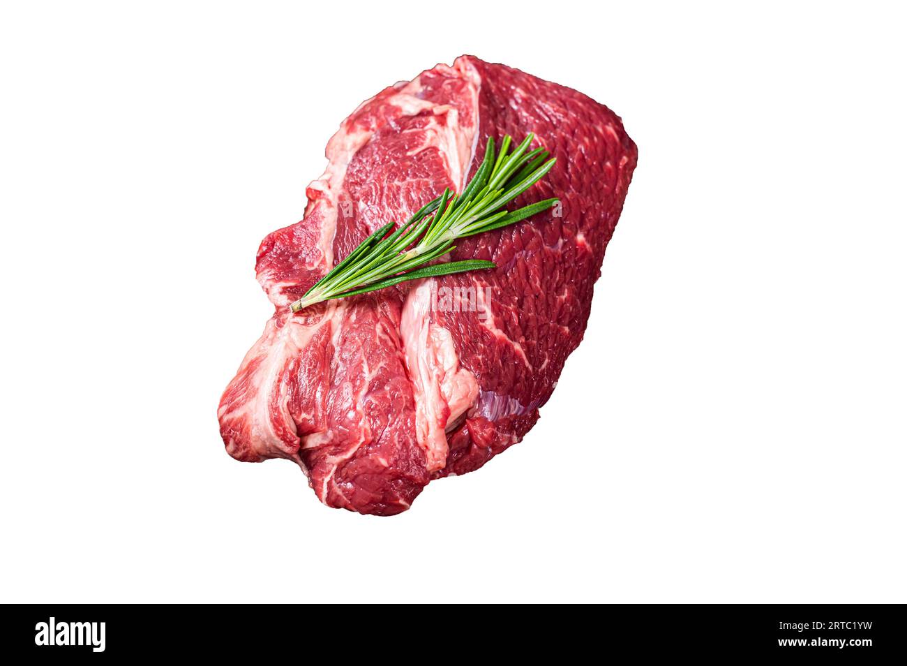 Raw Chuck eye roll Black Angus prime beef steak on butcher cleaver. High quality Isolate, white