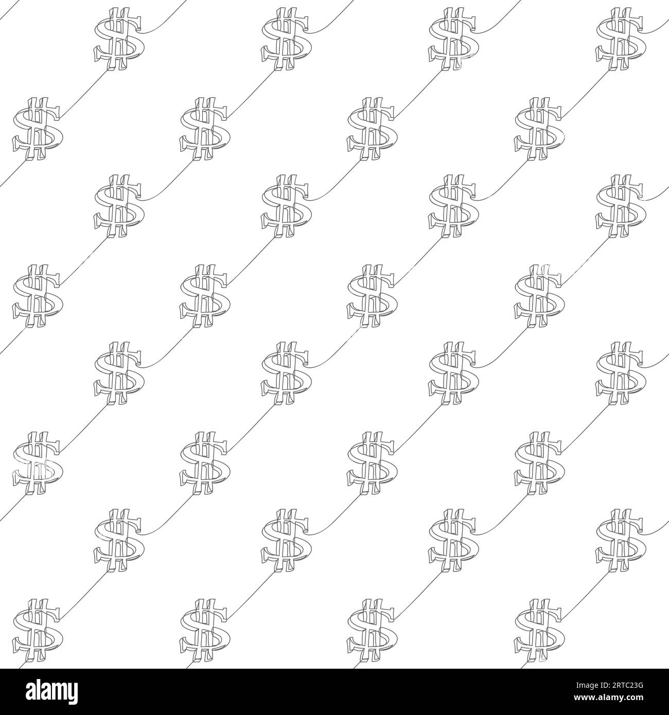 Seamless pattern made of continuous line drawing dollar 3D sign, Gray ...