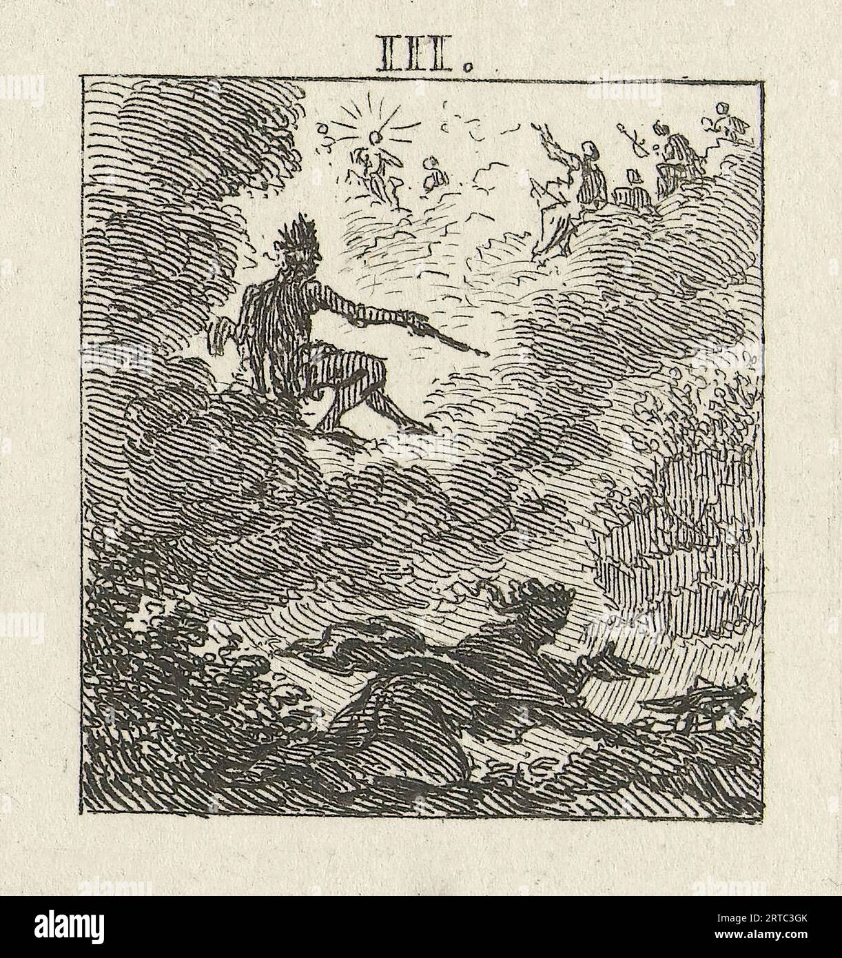 Illustration for fable stories of Phaedrus (series title). Simon Fokke (1712-1784) was a Dutch designer, etcher, and engraver. Born in Amsterdam, The Netherlands. Discover the enchanting world of Phaedrus' fables, where timeless wisdom meets captivating storytelling. In 'The Fables of Phaedrus,' you'll embark on a journey through the vivid landscapes of ancient Rome, where clever animals and cunning characters engage in delightful adventures that impart age-old lessons. These fables, both entertaining and enlightening, remain as relevant today as they were in Phaedrus' time Stock Photo