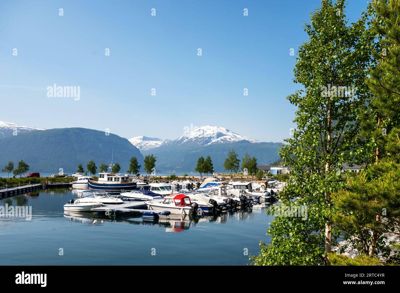 View of Valldal Boat Harbour, Moere and Romsdal, Norway Stock Photo