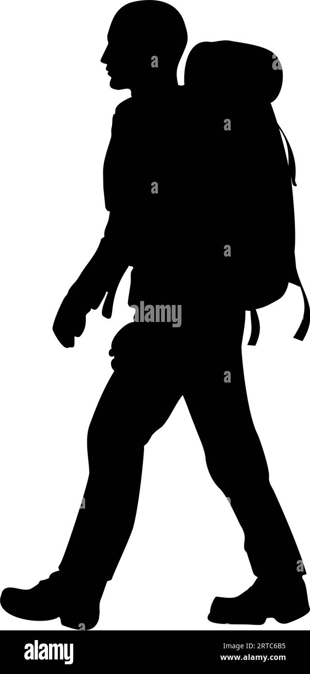 Adventure man backpacker silhouette. Vector illustration Stock Vector