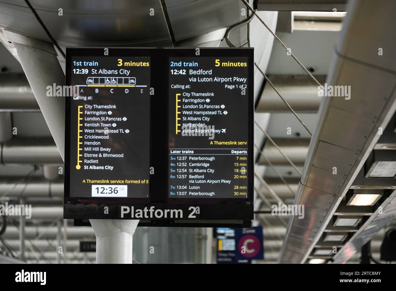 Digital information screen on a platform at London Blackfriars Railway