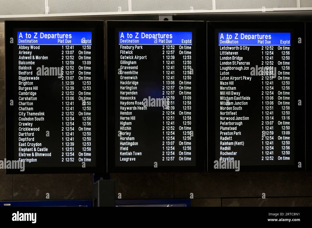 Digital information screens on a platform at London Blackfriars Railway