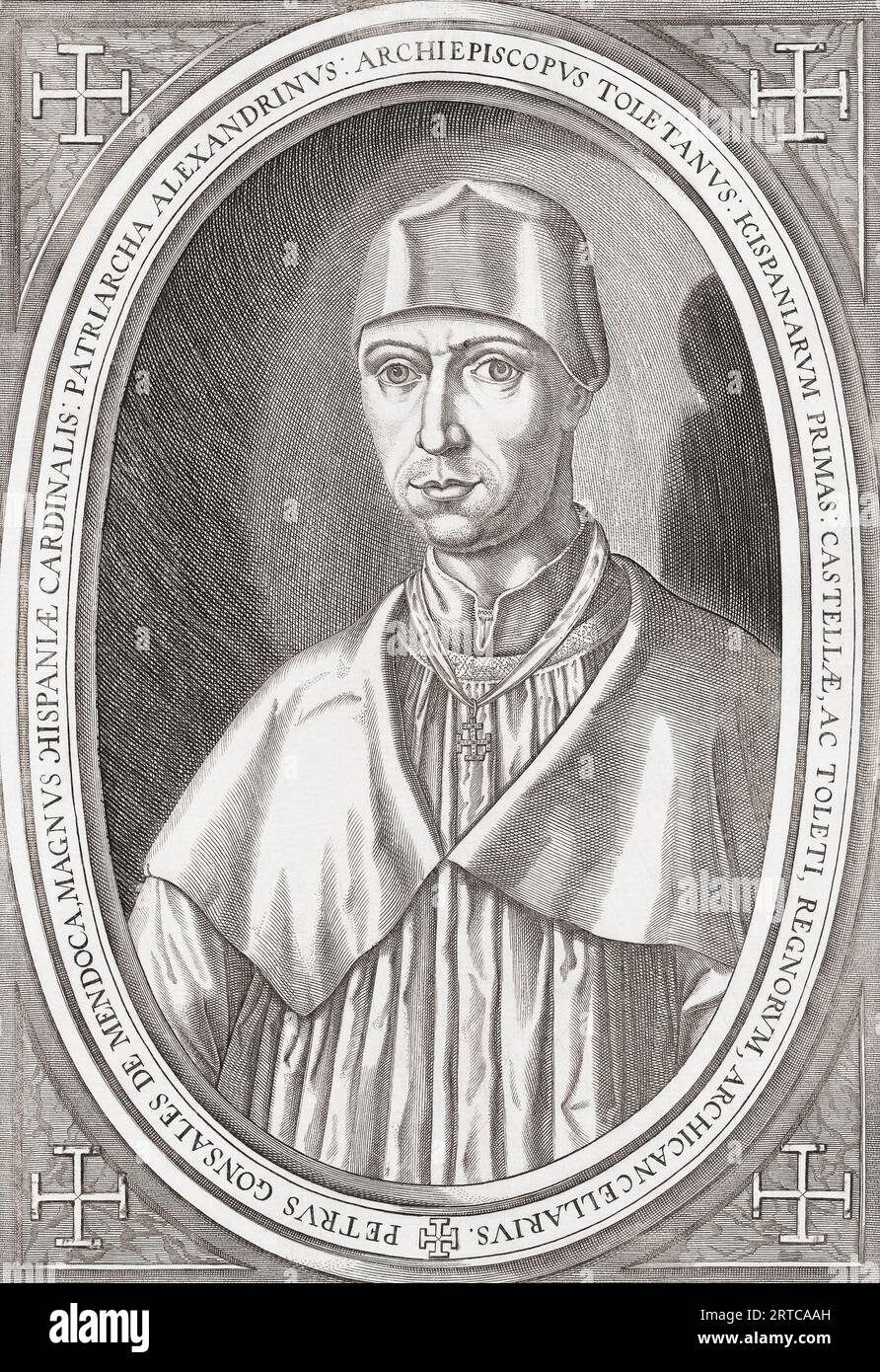 Pedro González de Mendoza, 1428 –  1495.  Spanish cardinal and statesman who served as Archbishop of Toledo, Archbishop of Sevilla, Bishop of Sigüenza and Bishop of Calahorra y La Calzada. Stock Photo