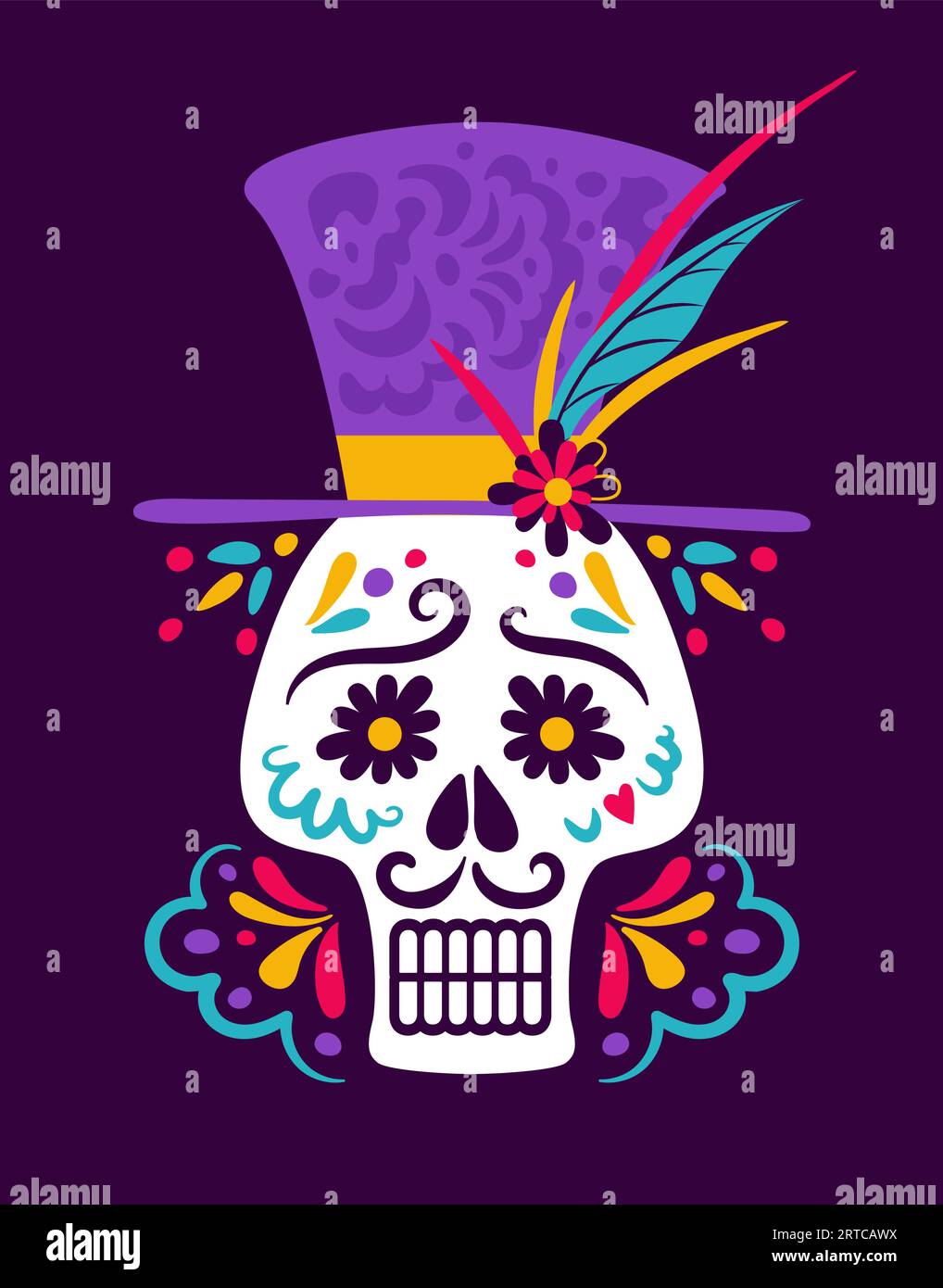 Day of the Dead. Dia de Muertos. Ofrenda. Baron Samedi. Skull in a top hat. Loa, voodoo. Saturday. Halloween. Vector illustration in flat style. For p Stock Vector