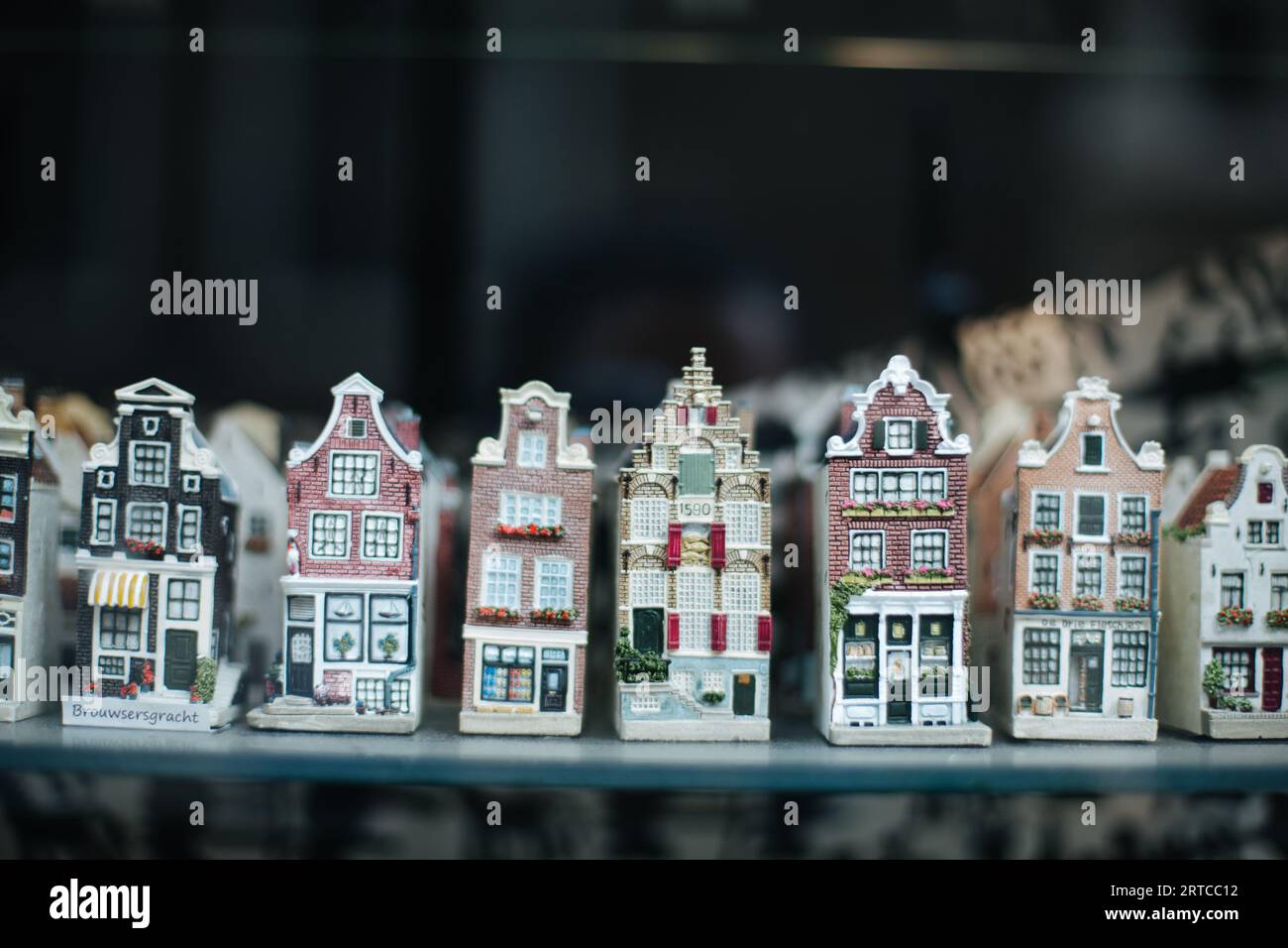 Amsterdam, The Netherlands, Canal houses souvenirs on display Stock