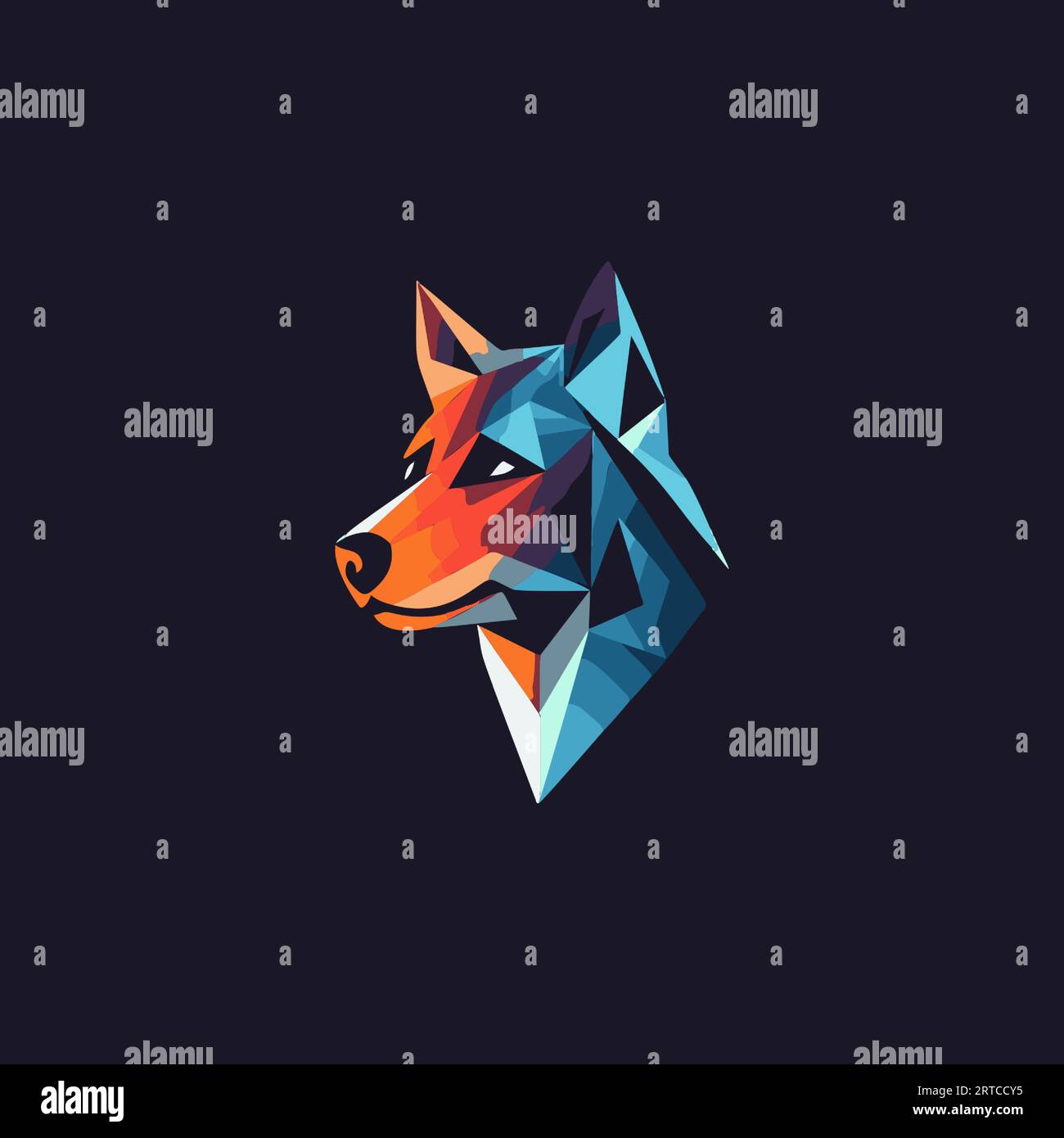 colorful polygonal dog head mascot logo abstract geometric animal portrait in modern futuristic style with luminous colors versatile brand symbol 2RTCCY5
