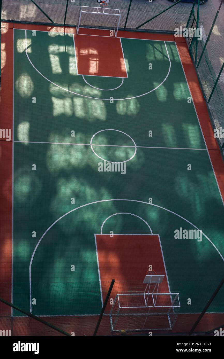 Top View, Bird eye view of school college with Basketball courts. Stock Photo