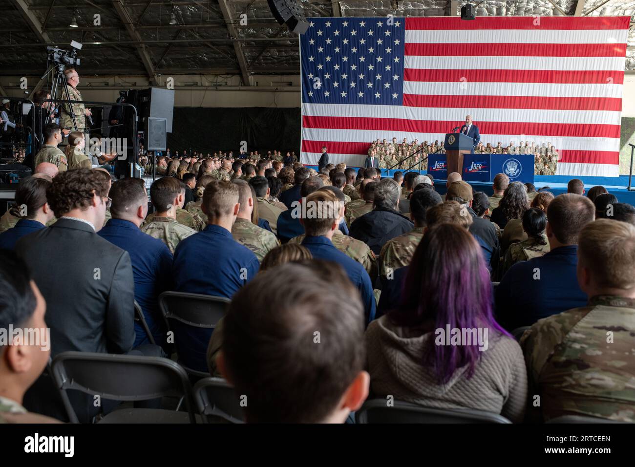 Anchorage, United States Of America. 11th Sep, 2023. Anchorage, United States of America. 11 September, 2023. U.S. President Joe Biden delivers remarks commemorating the 22nd anniversary of the terrorist attacks of 9/11 during a remembrance ceremony at Joint Base Elmendorf-Richardson, September 11, 2023 in Anchorage, Alaska. Credit: Justin Connaher/U.S. Air Force Photo/Alamy Live News Stock Photo