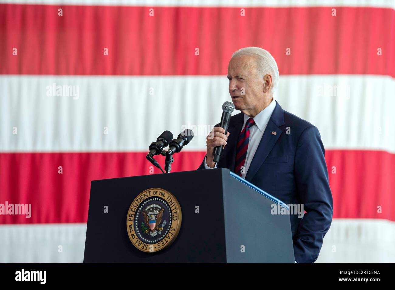Anchorage, United States Of America. 11th Sep, 2023. Anchorage, United States of America. 11 September, 2023. U.S. President Joe Biden delivers remarks commemorating the 22nd anniversary of the terrorist attacks of 9/11 during a remembrance ceremony at Joint Base Elmendorf-Richardson, September 11, 2023 in Anchorage, Alaska. Credit: Sheila deVera/U.S. Air Force Photo/Alamy Live News Stock Photo