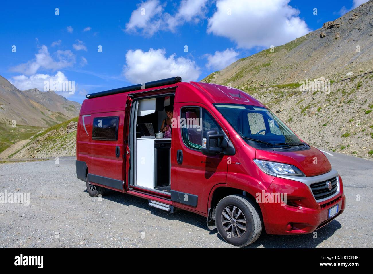 Camper van at the Col du Galibier, Savoie, France Stock Photo