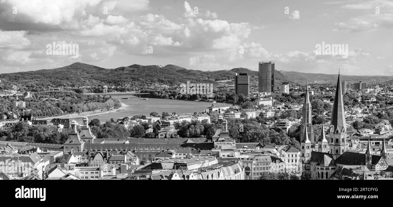 aerial of Bonn in black and white, the former capital of Germany Stock Photo