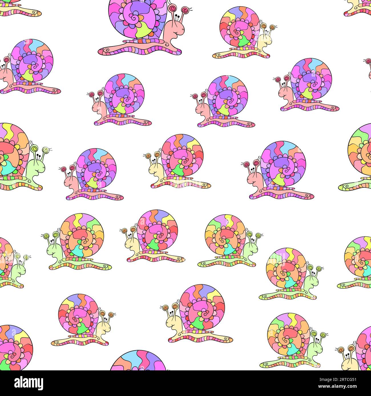 Seamless vector pattern with decorative snails on white background Stock Vector