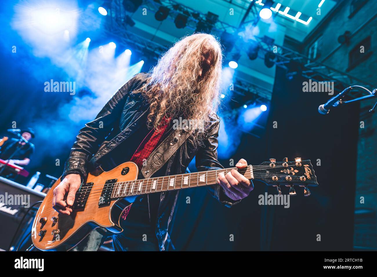 Horsens, Denmark. 11th, August 2023. The English hard rock band The Quireboys performs a live concert during the Danish metal festival Jailbreak 2023 in Horsens. Here guitarist Paul Guerin is seen live on stage. (Photo credit: Gonzales Photo - Rolf Meldgaard). Stock Photo