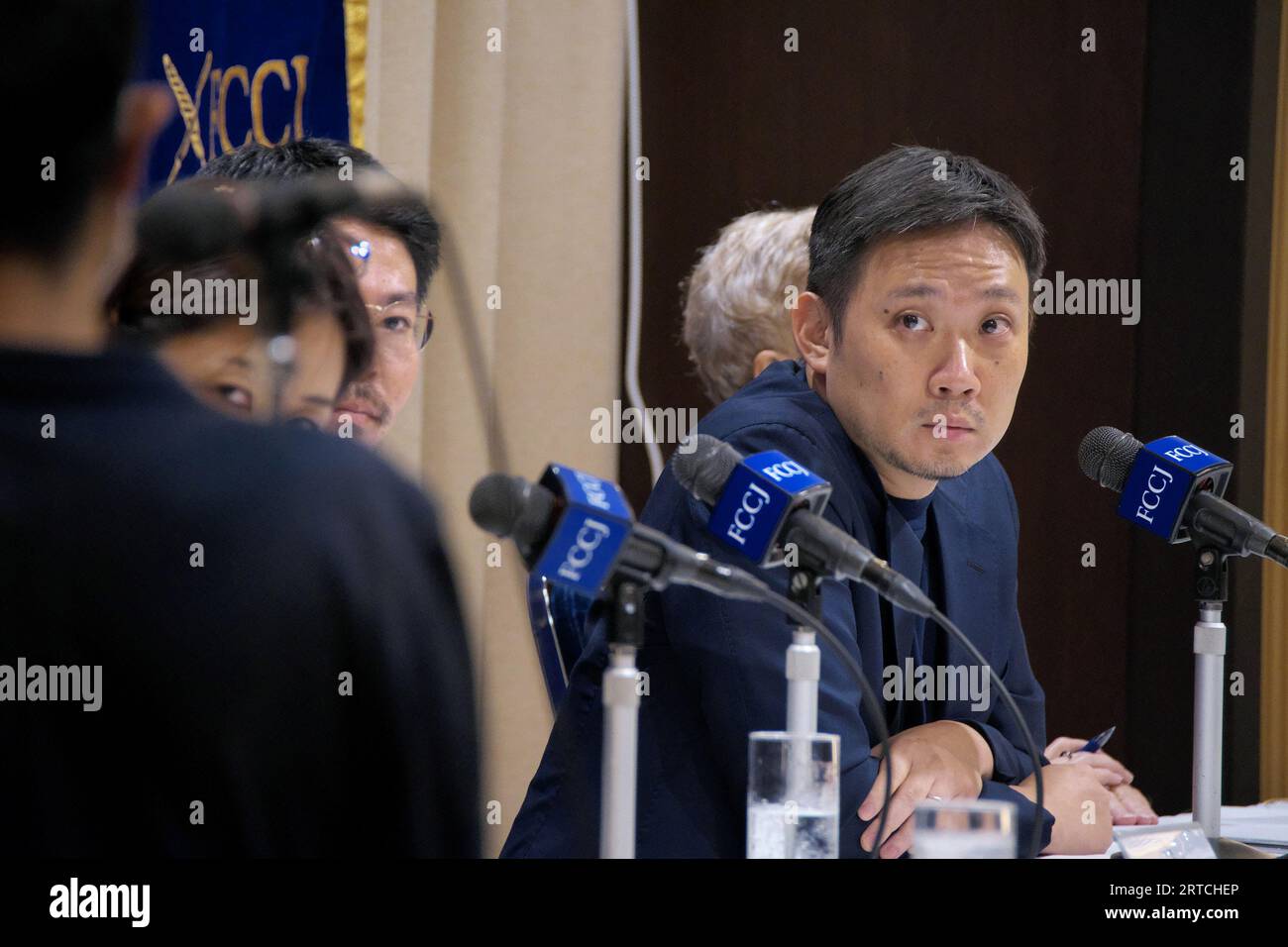Tokyo, Japan. 12th Sep, 2023. Director Ryusuke Hamaguchi speaks during a press conference in Tokyo, Japan on Tuesday, September 12, 2023. His film, 'Evil Does Not Exist' was selected to compete for the Silver Lion at the 80th Venice International Film Festival. Photo by Keizo Mori/UPI Credit: UPI/Alamy Live News Stock Photo