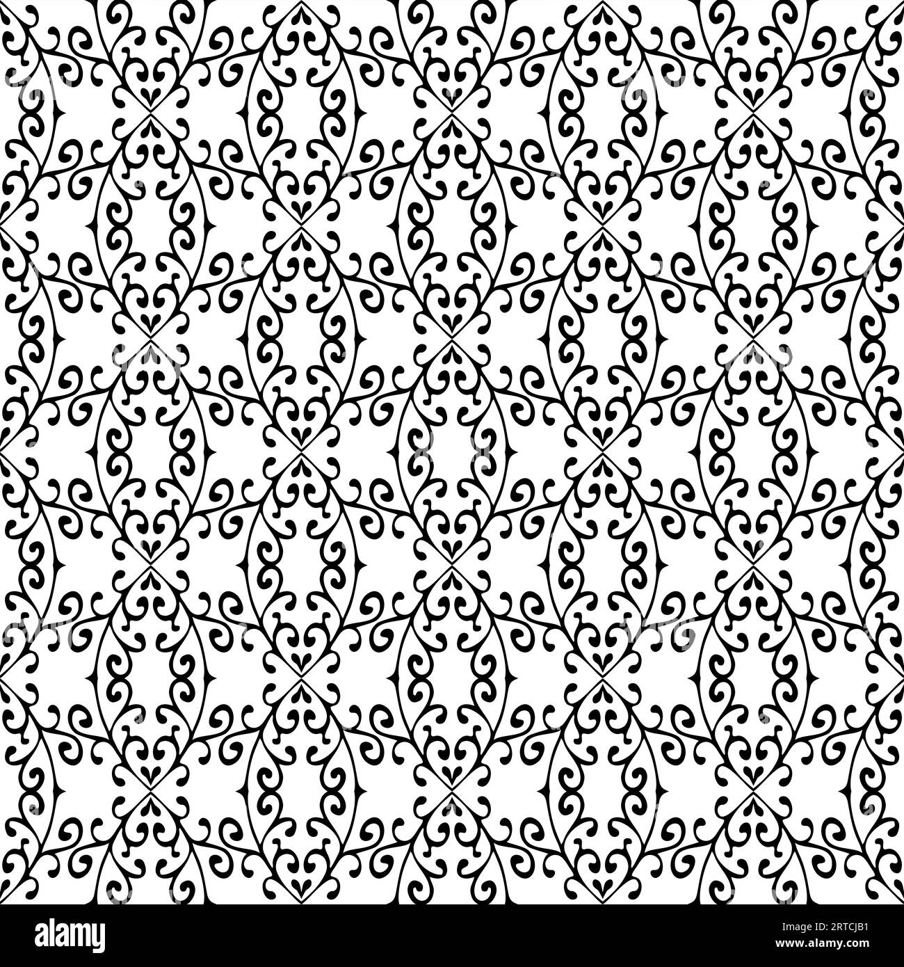 Seamless pattern with retro folk motifs in black and white Stock Photo