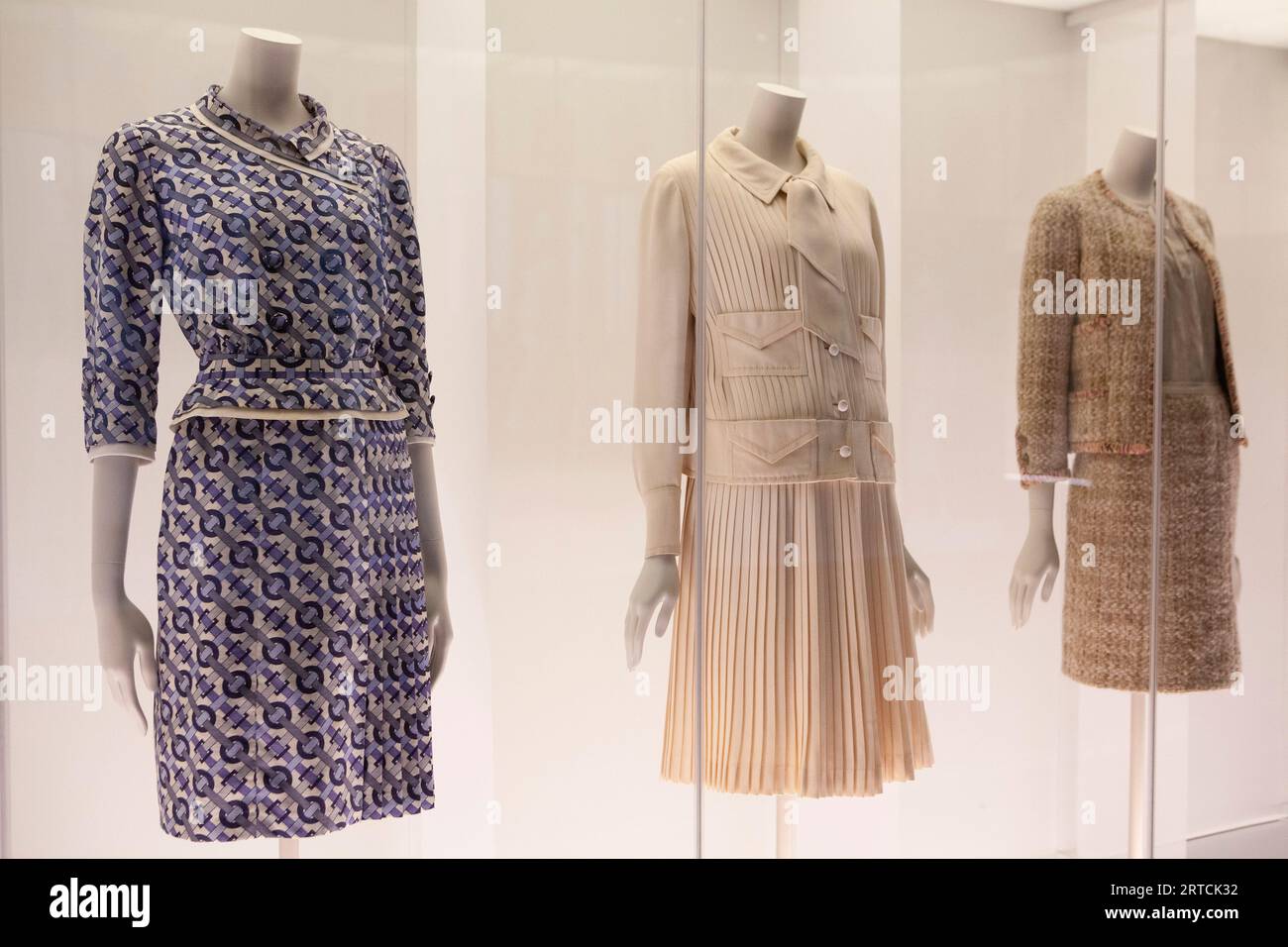 EMBARGO until 1 minute past MIDNIGHT 12 SEPT London, UK. 12th Sep, 2023. A  new exhibition, 'Gabrielle Chanel: Fashion Manifesto' opens at V&A,  highlighting her connections to British clients, including Queen Elizabeth