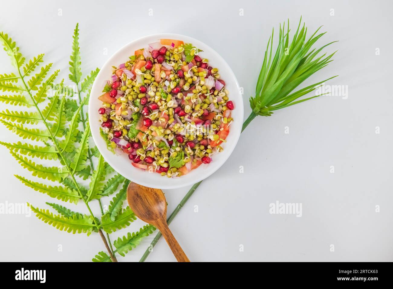 Sprouting green gram bean Indian salad with Onion, coriander leaf