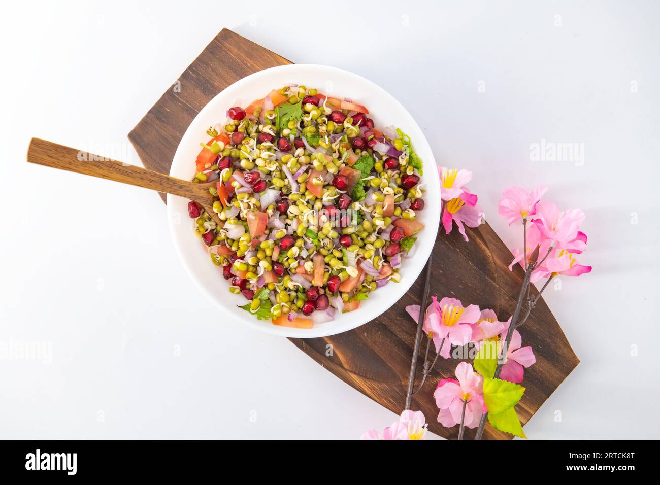 Sprouting green gram bean Indian salad with Onion, coriander leaf