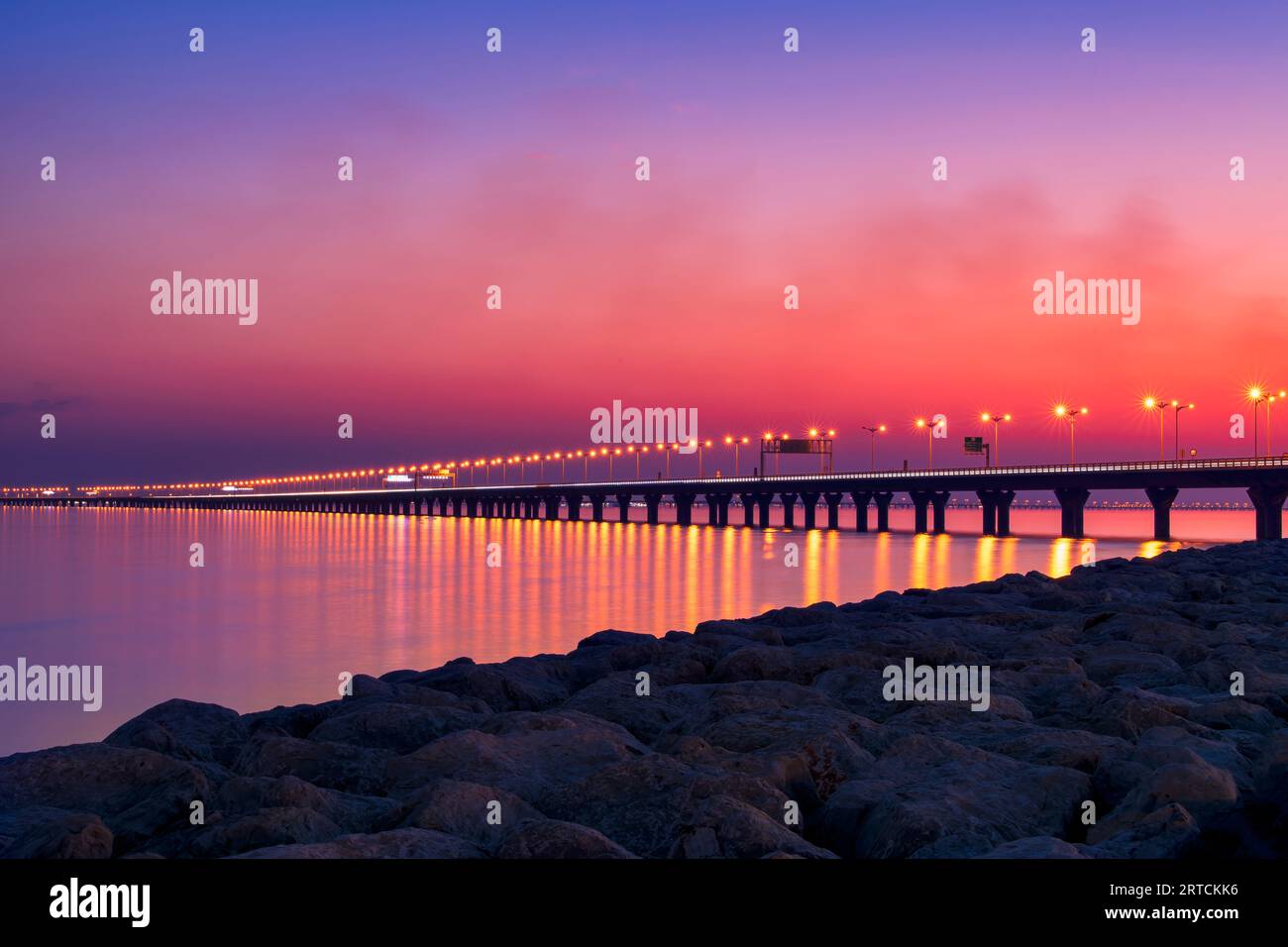 Kuwait Sheikh Jaber Al-Ahmad Al-Sabah Causeway during the evening after