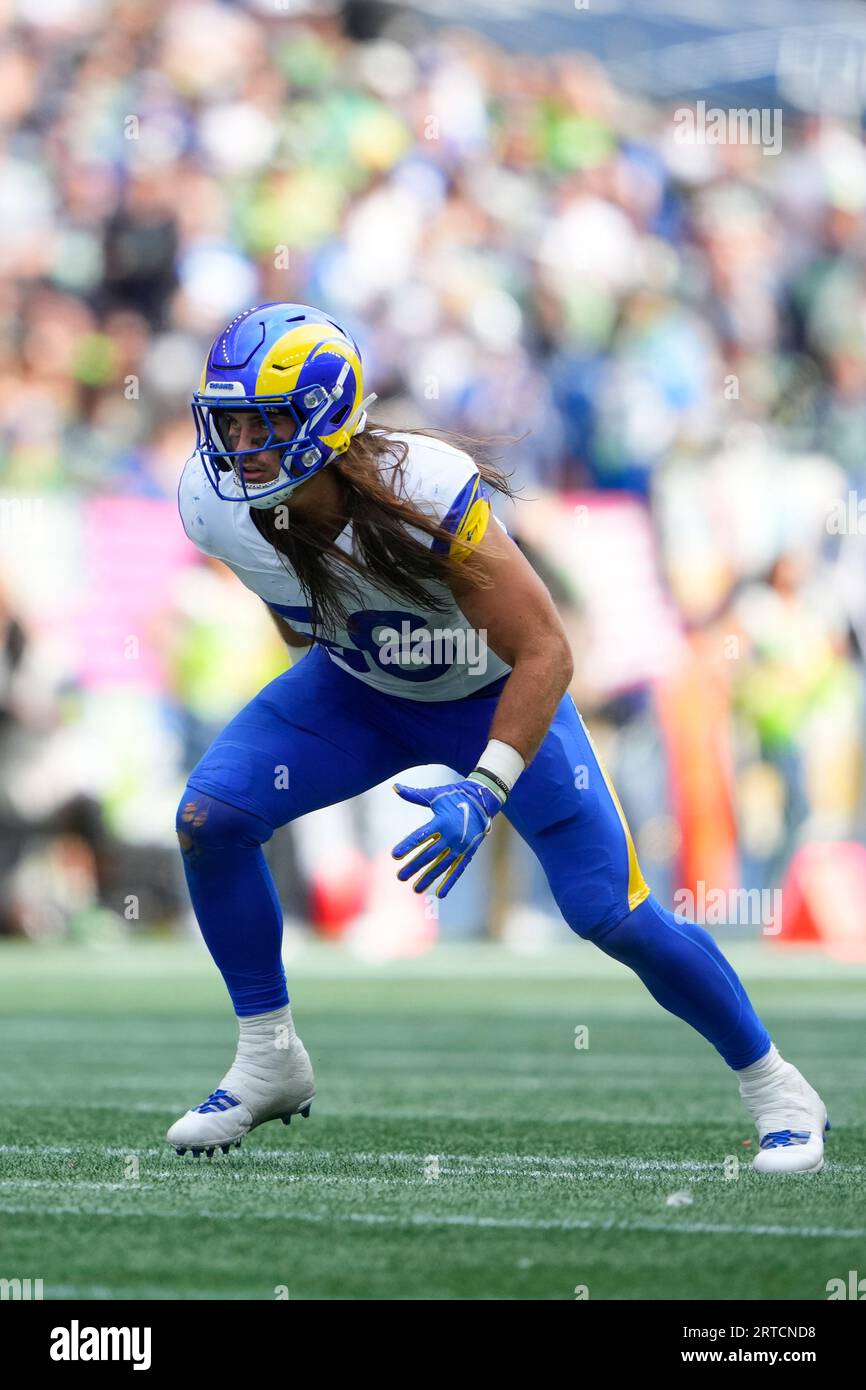 Los Angeles Rams linebacker Christian Rozeboom in action against the Seattle Seahawks during the