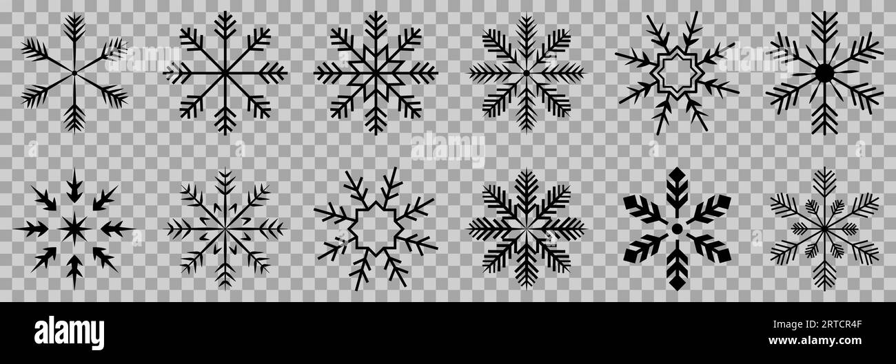 Snowflake black icons. Vector illustration isolated on transparent ...