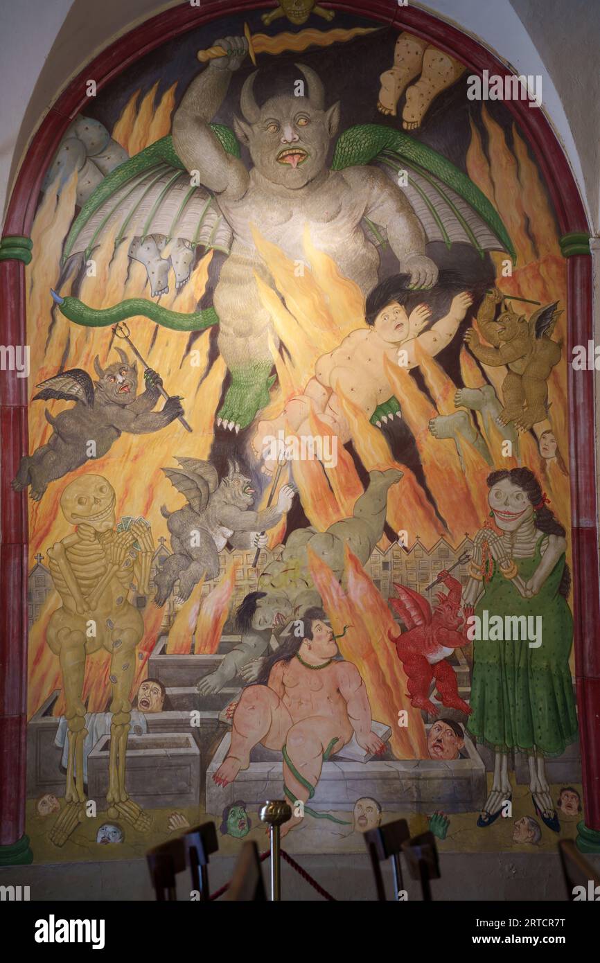 Gate of Hell, painting by Fernando Botero in the Misericordia church at