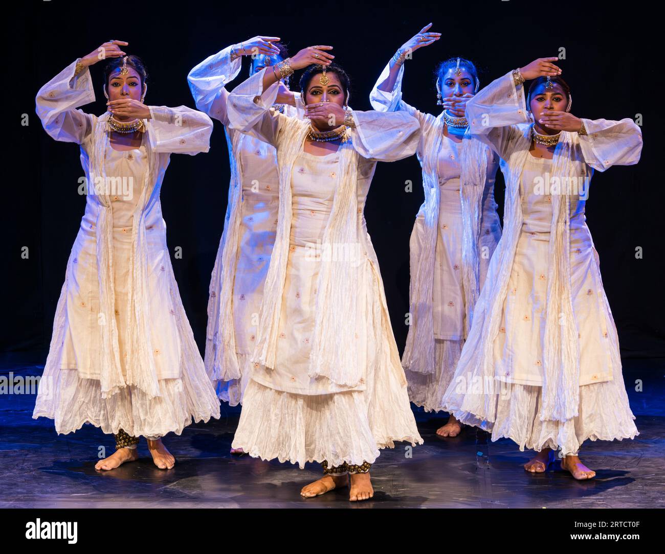 Lok Chhanda Indian dancers perform swirling dance at Edinburgh Festival Fringe, Scotland, UK Stock Photo