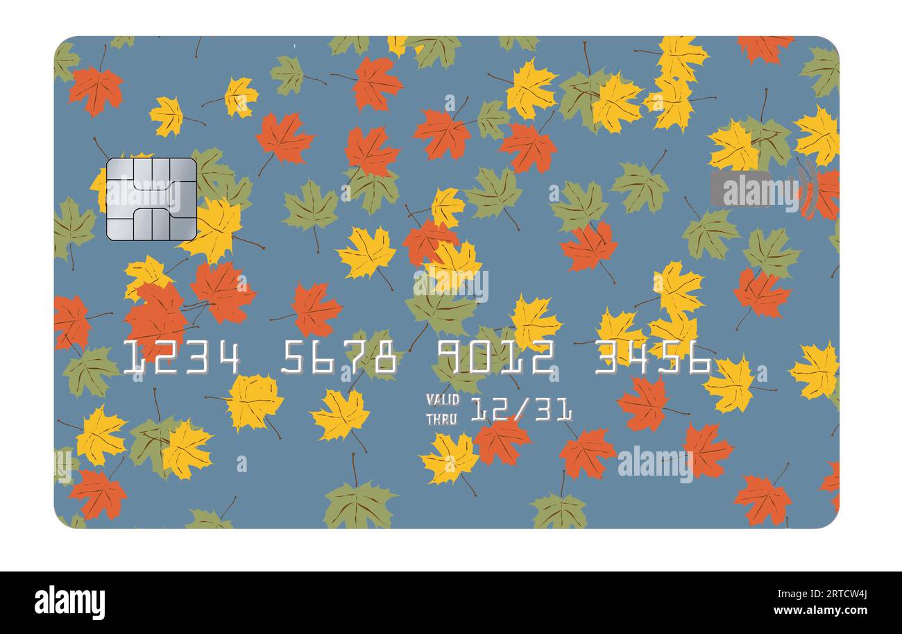 Falling autumn leaves, maple leaves, decorate this credit card or debit