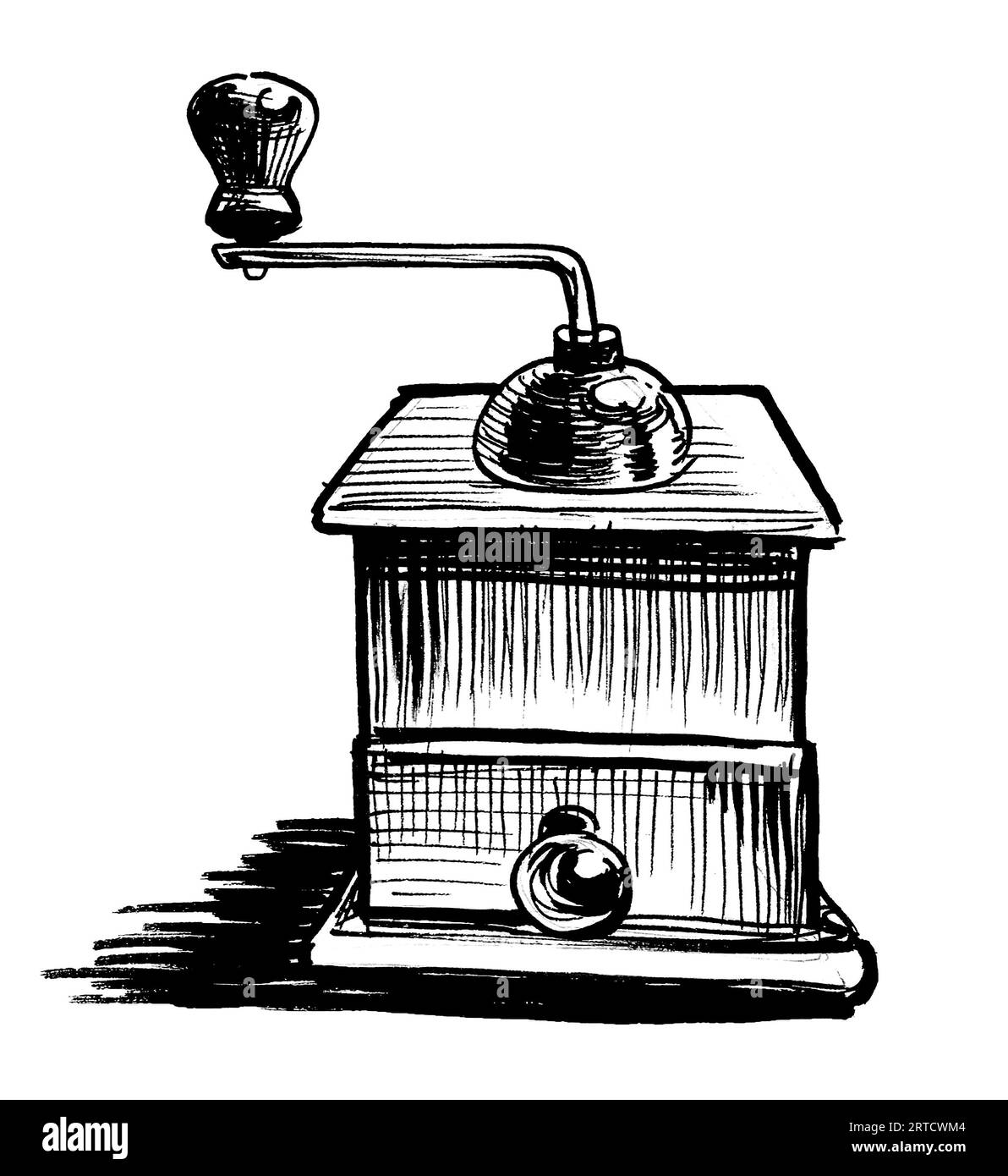 Old coffee grinder. Handdrawn ink black and white sketch Stock Photo