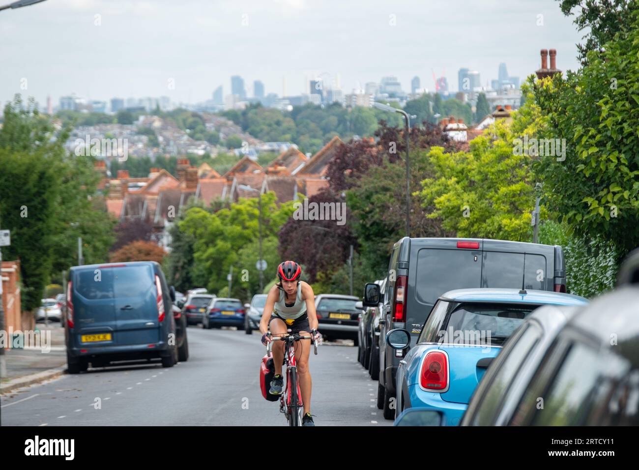 LONDON September 2023 Street of house rooftops in Wimbledon with view