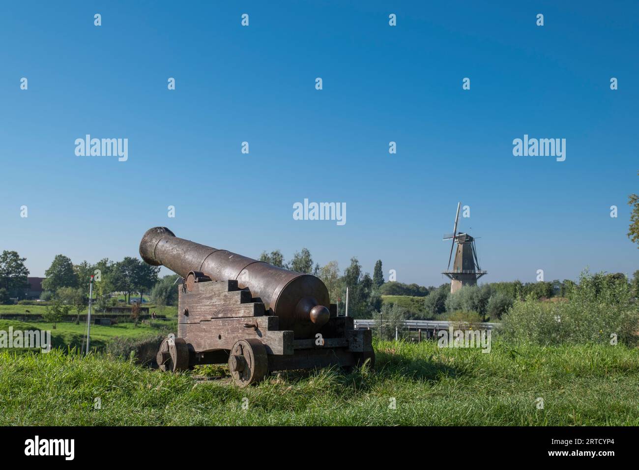 old canon on rampart in fortified city Woudrichem, The Netherlands. Stock Photo