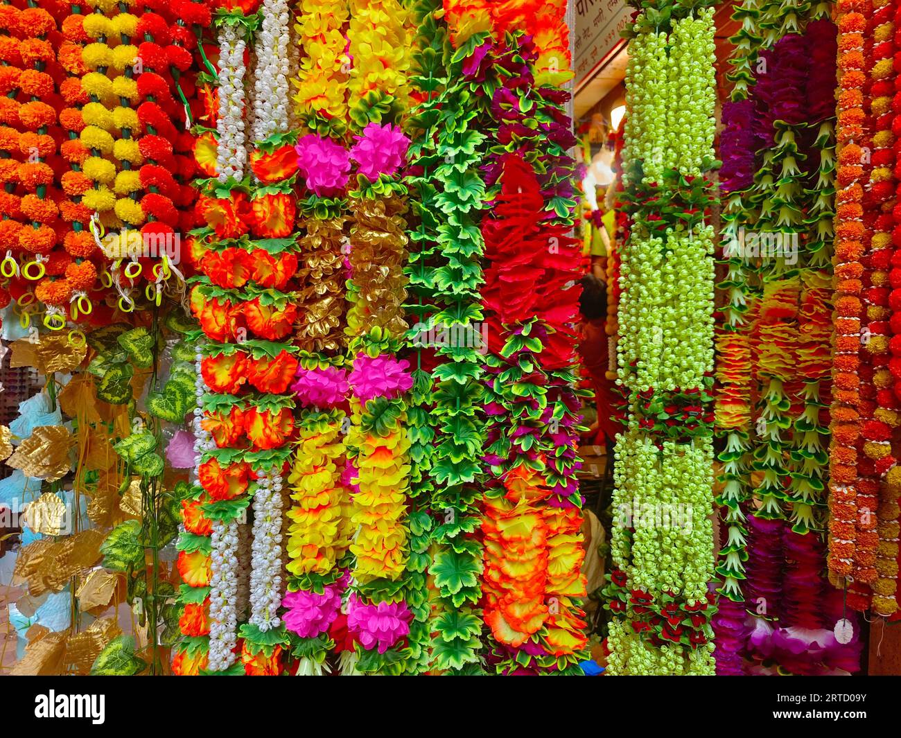 Multicolour artificial flowers used for Diwali festival decoration