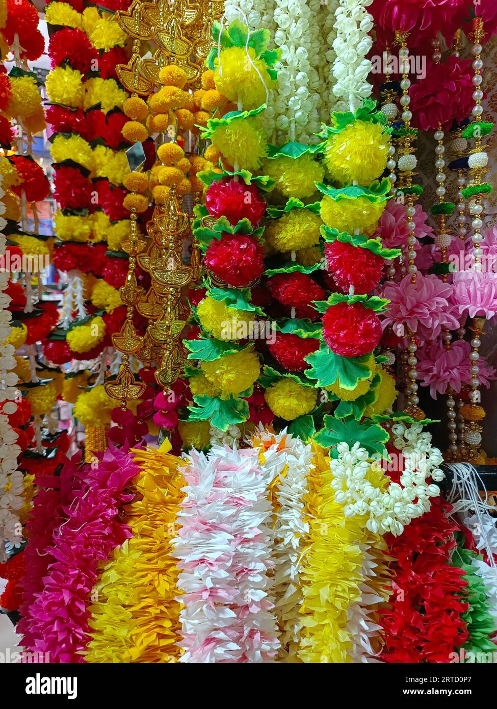Multicolour artificial flowers used for Diwali festival decoration