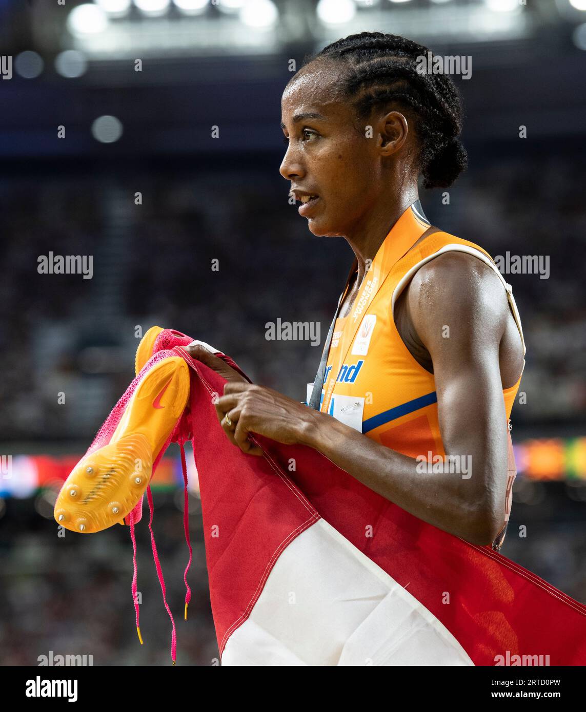 Sifan Hassan of the Netherlands celebrates after competing in the women