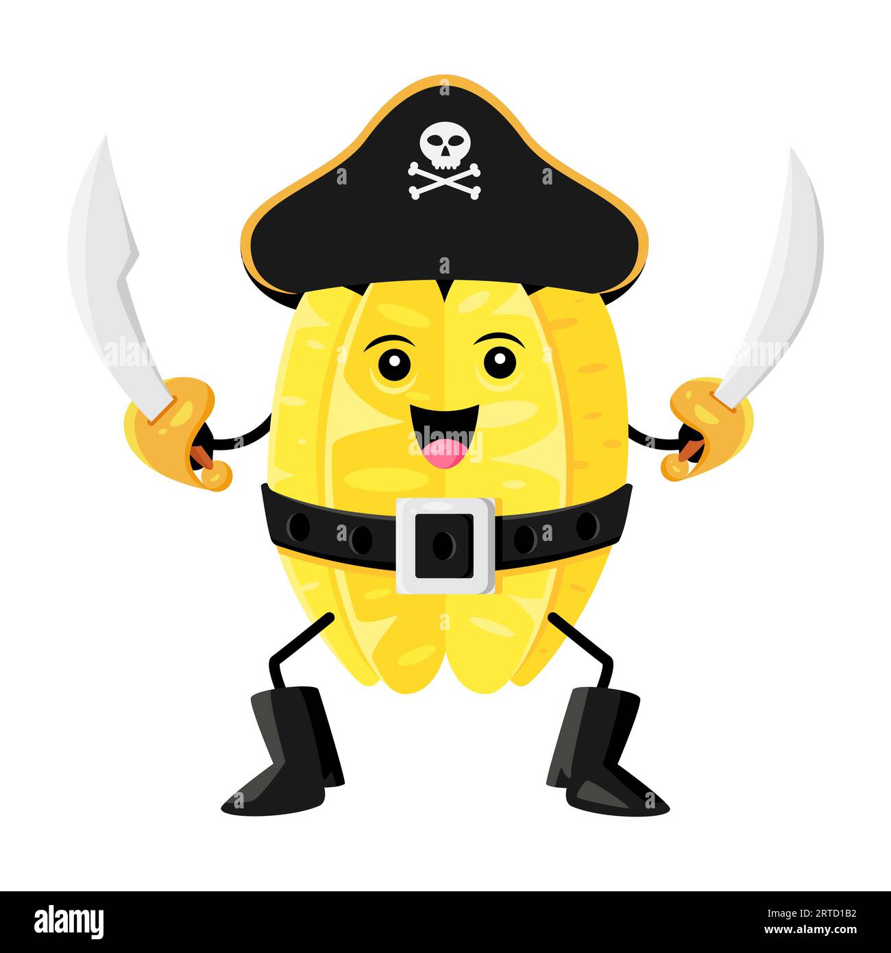 Cartoon carambola or star fruit pirate and corsair character with ...