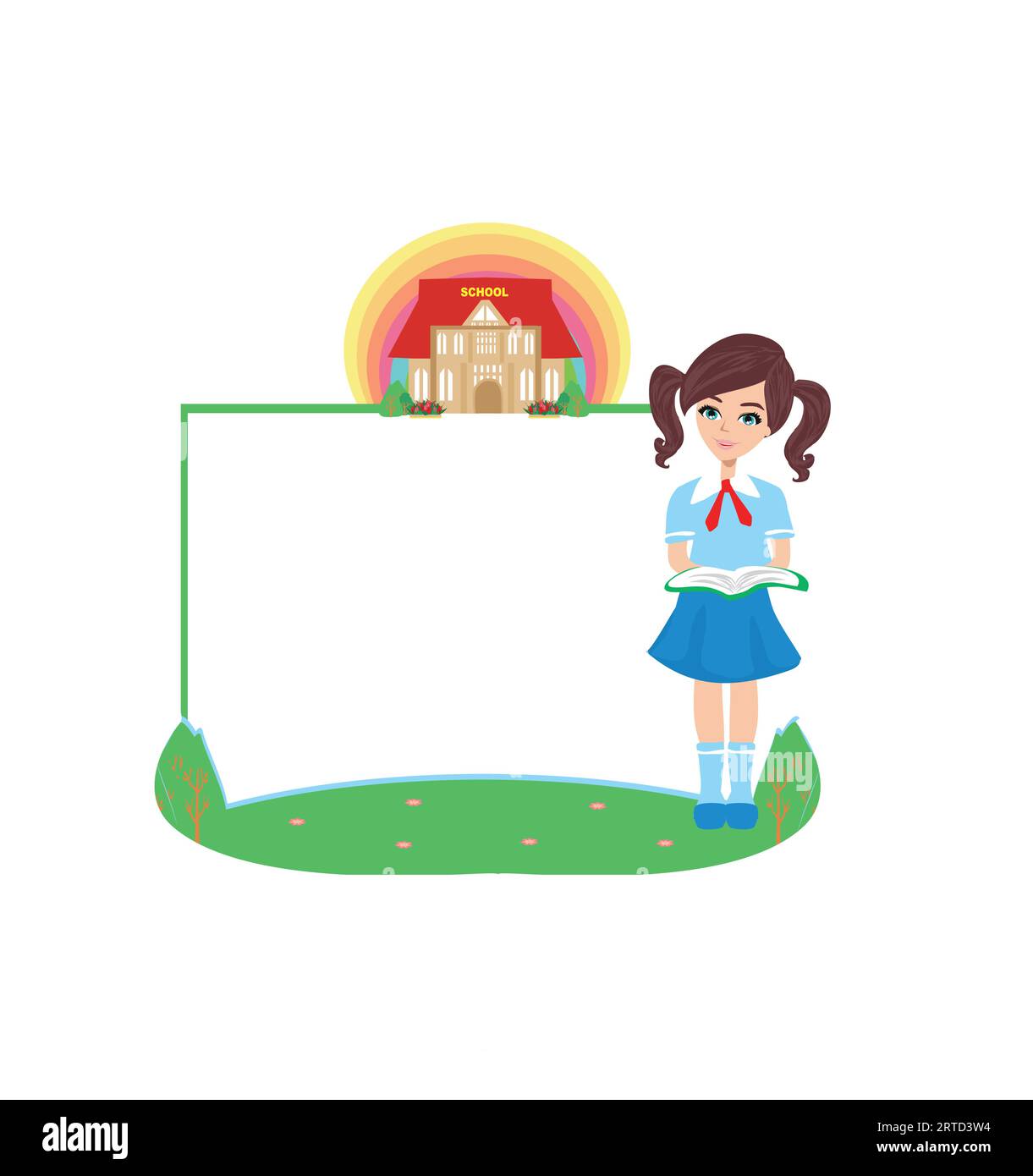 back to school - beautiful schoolgirl girl reading a book - frame Stock ...