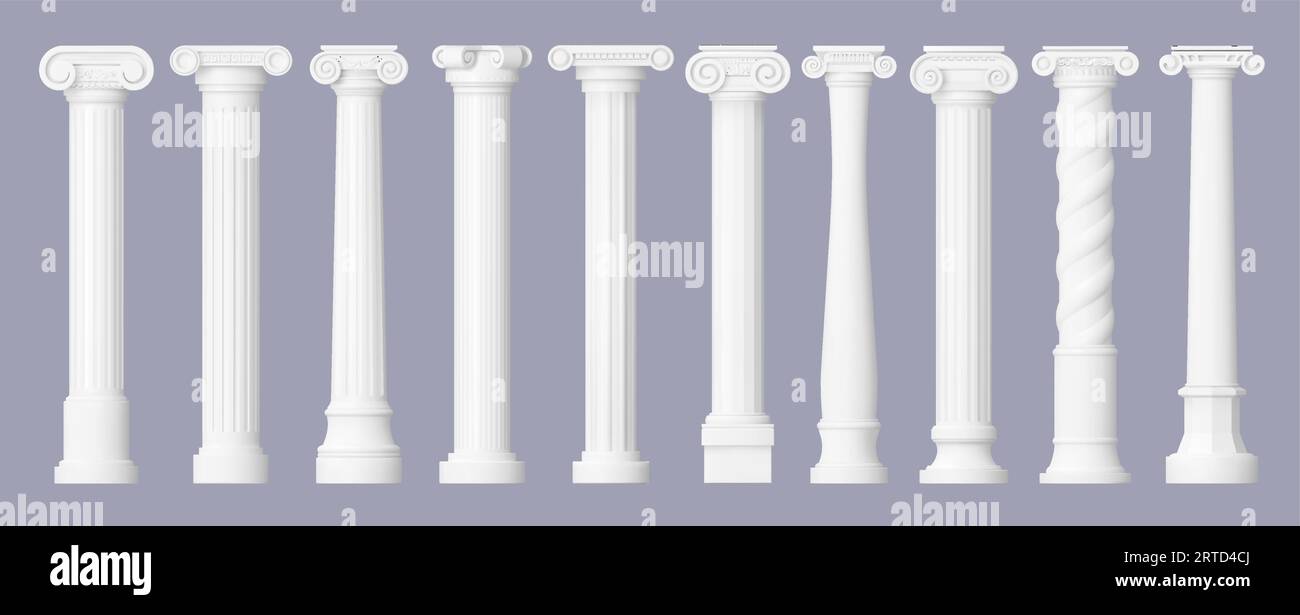 Antique greek marble columns, vintage roman isolated temple interior