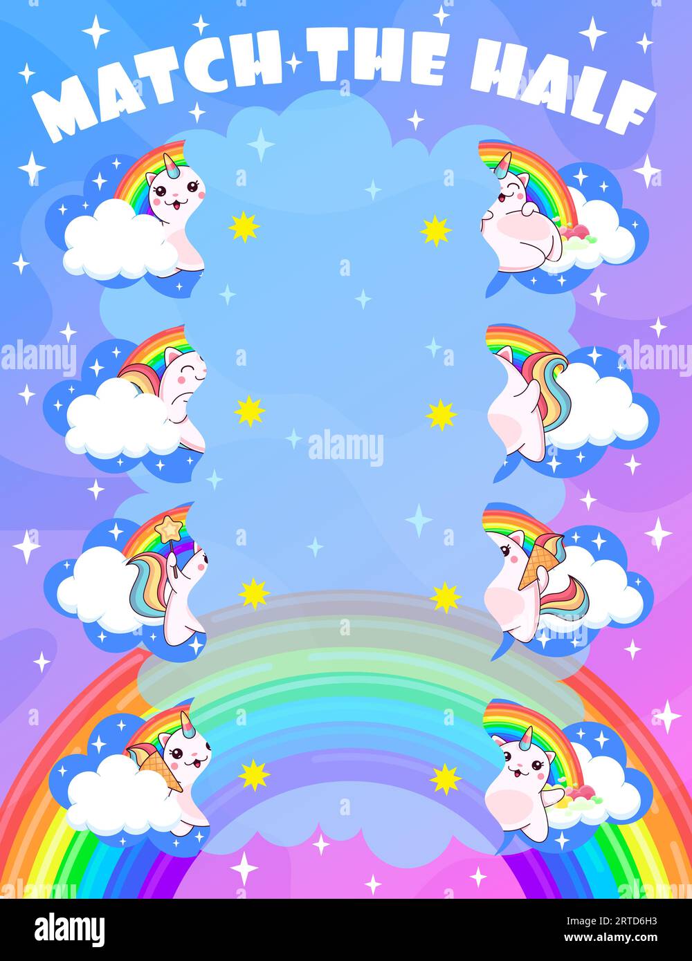 Match the half of magic caticorn cat and kitten characters. Vector game ...