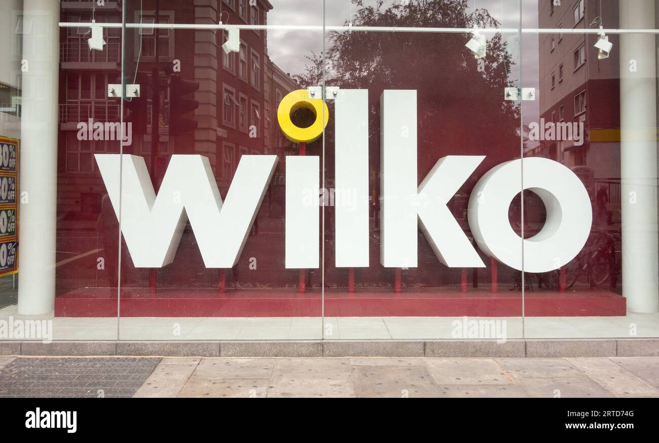 London, England, UK. 12 September 2023.  Wilko shop signage and window display. Fulham, west London, England, U.K. Stock Photo