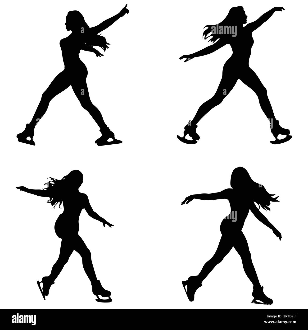 Figure skating silhouette illustration black solid color Stock Vector