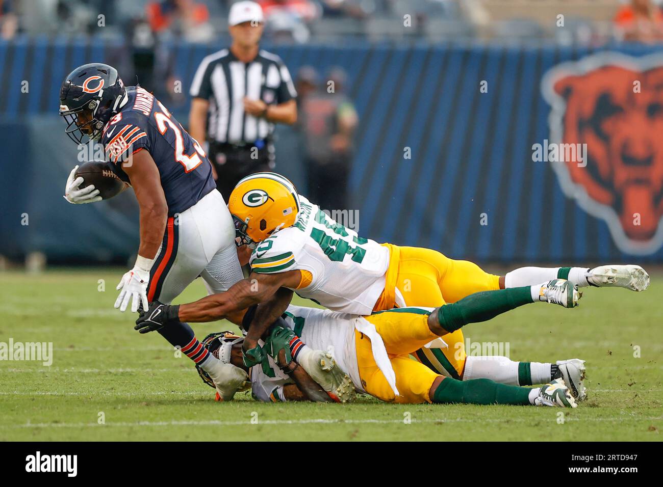 Green Bay Packers safety Innis Gaines (38) walks off the field after an NFL  football game against the Chicago Bears, Sunday, Sept. 10, 2023, in  Chicago. (AP Photo/Kamil Krzaczynski Stock Photo - Alamy