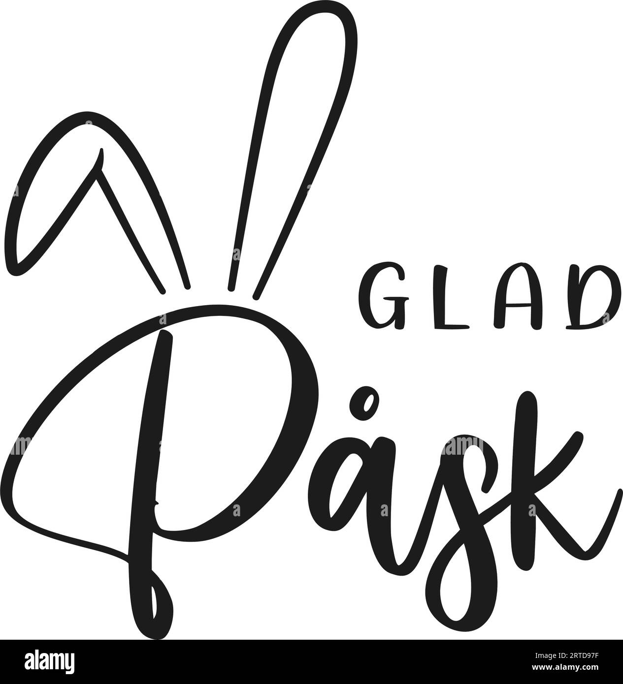 Happy Easter lettering in Swedish with bunny ears Stock Vector