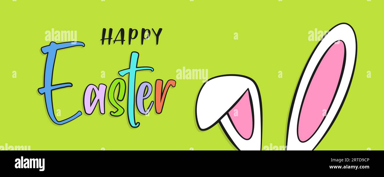 Happy Easter colorful lettering with bunny ears. Banner concept Stock Vector