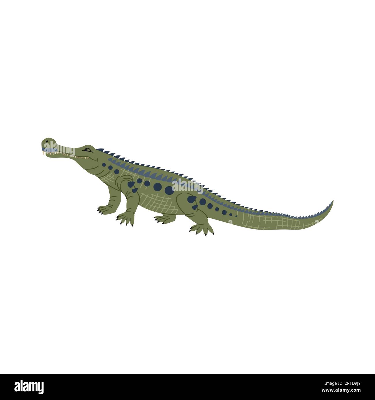 Sarcosuchus extinct genus of crocodile, green swimming dinosaur ancient dino cartoon character. Vector crocodile large basal archosaur reptile Stock Vector
