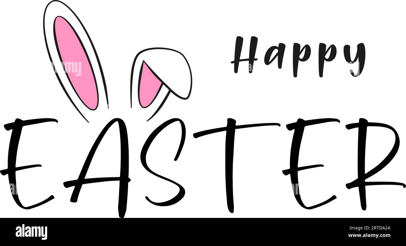 Happy Easter lettering with bunny ears Stock Vector