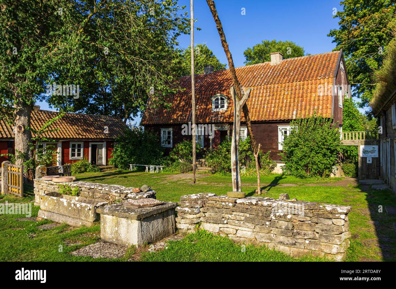 Historical homestead in the open-air museum of Himmelsberga (Olands Museum Himmelsberga), Oland, Kalmar county, Sweden, for editiorial use only. Stock Photo