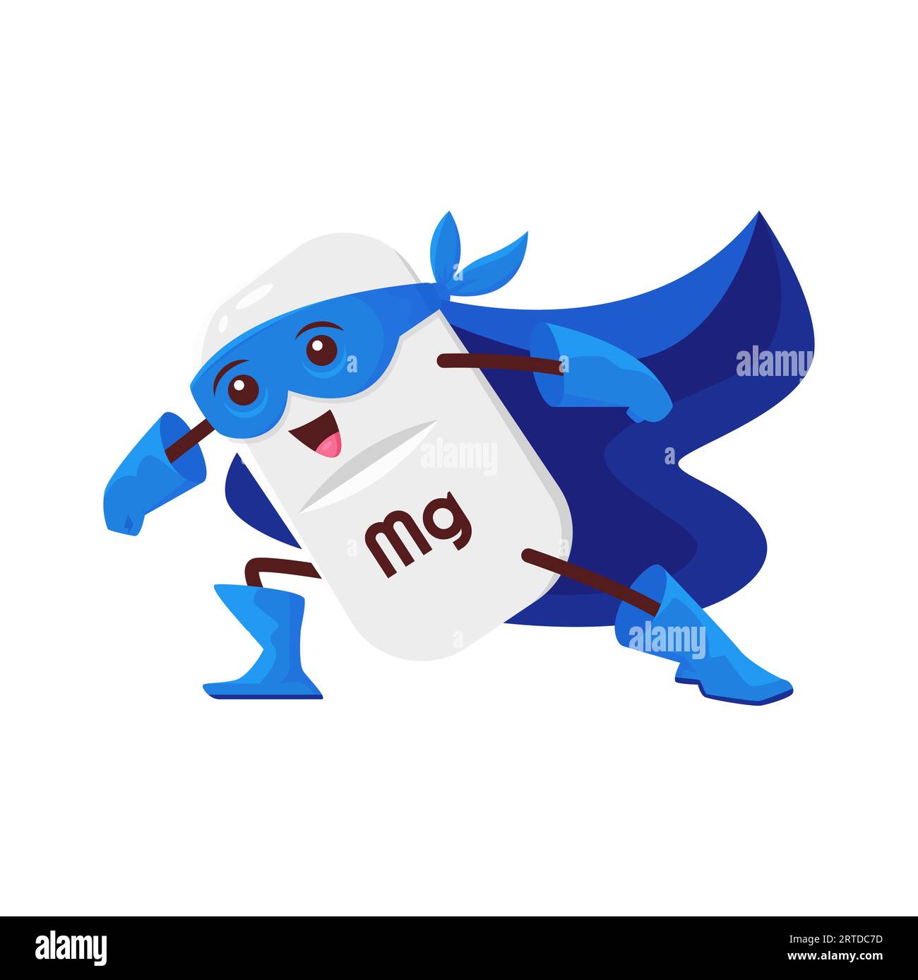 Cartoon magnesium superhero micronutrient character. Vector funny Mg