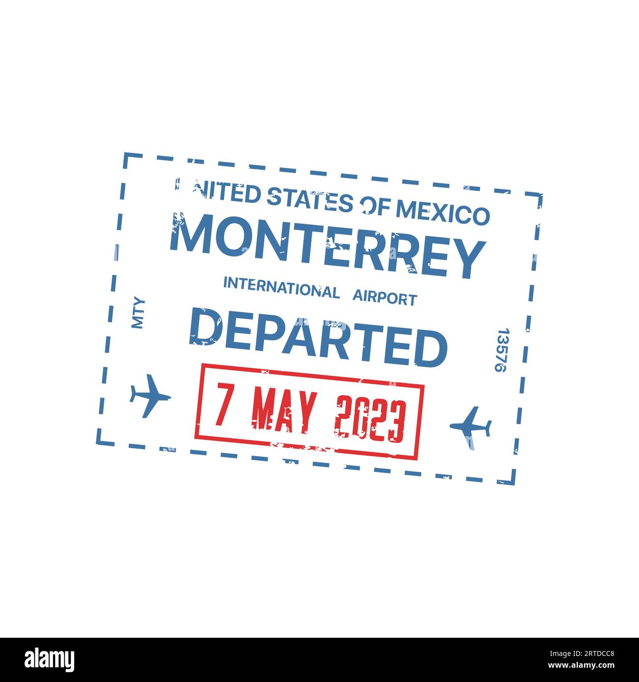 International travel visa passport stamp. Mexico Monterrey passport travel stamp, international airport arrival or departure, Mexican country visa, ink seal Stock Vector